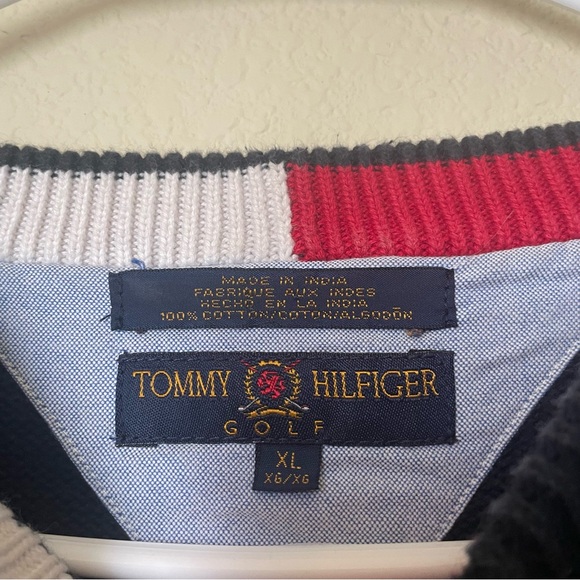 Tommy Hilfiger Golf Mens XL Pullover Sweater Blue Red White Heavy Knit - Picture 3 of 4